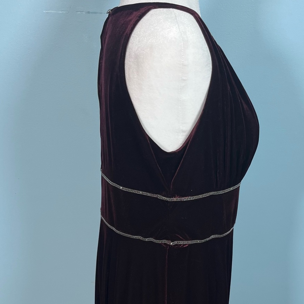 Oleg Cassini Burgundy Velvet Elegant Sheath Maxi Dress Size 14W (Altered) - Picture 11 of 14